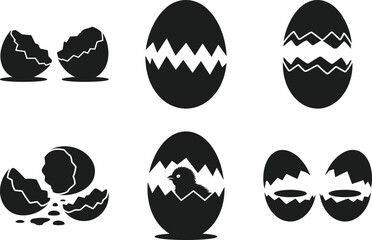 Cracked Egg Silhouette Vector Set Hatching and Broken Shells