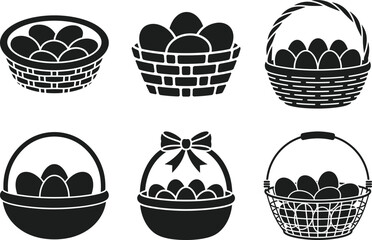 Egg Basket Silhouette Vector Set Decorative Collection