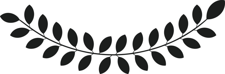 Decorative curved garland silhouette with dark leaves on white background vector