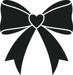 Black bow silhouette with heart detail vector graphic ribbon