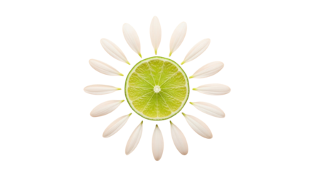 Refreshing Green Lime Slice with White Daisy Petals on White
