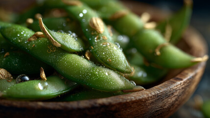 Fresh Spring Green Peas with Dew Drops Close-Up