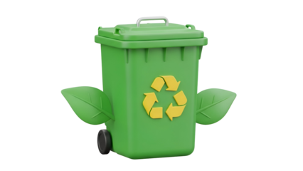 Green recycling bin with yellow symbol