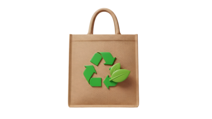 Reusable jute bag with recycling symbol