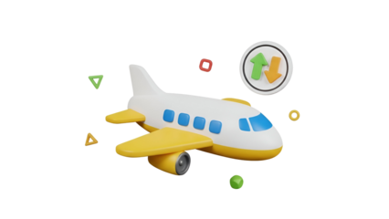 3d rendered airplane with icons