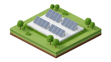 Solar panels in a green field