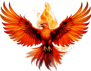 Majestic Fiery Phoenix Soaring in Glory isolated on white background as transparent. PNG