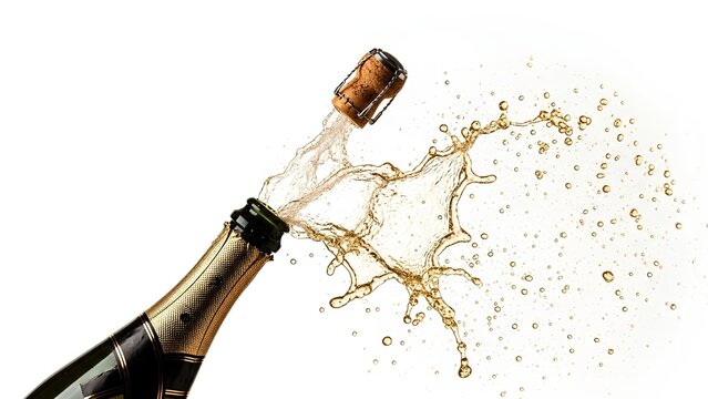 Champagne Bottle Cork Pop Golden Isolated New Year Celebration Element