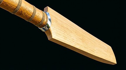 Wooden cricket bat close up on dark background
