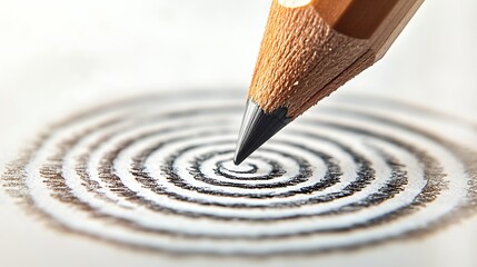 Fototapeta na wymiar Pencil creates intricate spiral pattern on white paper