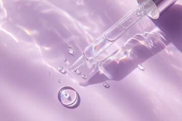 Clear Serum Dripping on Lavender Background