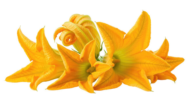 Close Up Shot Of Yellow Squash Blossoms With Transparent Background