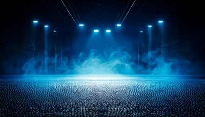 A dark empty street, dark blue background, an empty dark scene, neon light, spotlights The a.jpg