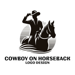 Obraz premium Cowboy on Horseback Vector Logo Design