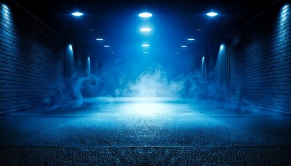 A dark empty street, dark blue background, an empty dark scene, neon light, spotlights The a.jpg