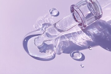 Clear Serum Dripping on Lavender Background