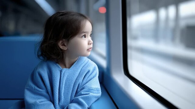 Child's Urban Development Aspiration Outside High-Speed Train Window
