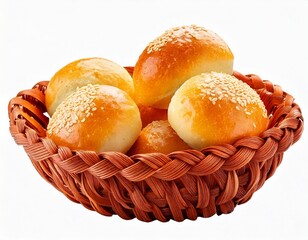 cheese bread rolls in a wicker basket isolated on white background png, ai generated 