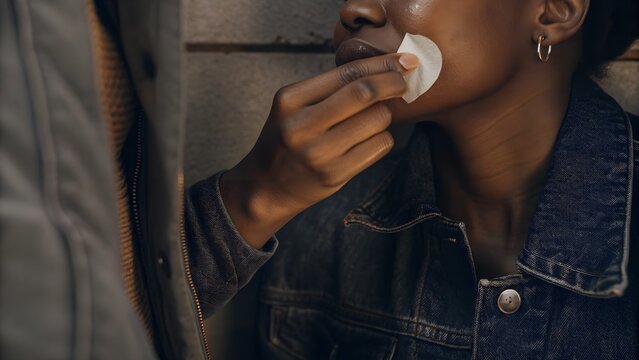 Cold Sore Patch Application. Close-up of cold sore patch being applied&mdash;non-graphic skin condition treatment for medical advertising.