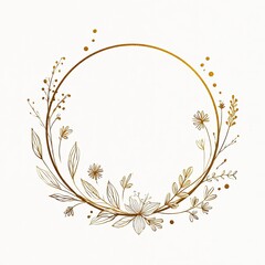 Elegant golden floral circle frame with delicate botanical elements