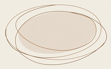 Abstract ovals overlap, tan center, thin brown wire-like outlines