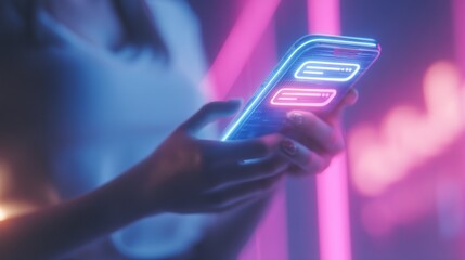 Woman using illuminated smartphone