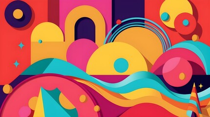 Abstract geometric composition with bright colors and shapes design