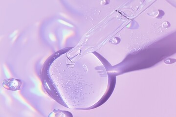 Clear Serum Dripping on Lavender Background
