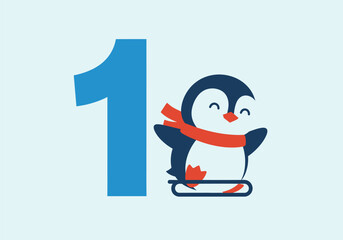 Cute Playful Penguin Illustration with Red Scarf. © Hakagraph