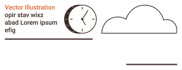 Time management, scheduling, weather forecast, minimalism, branding, education. Clock and cloud icon with text space. Time management and weather forecast concept