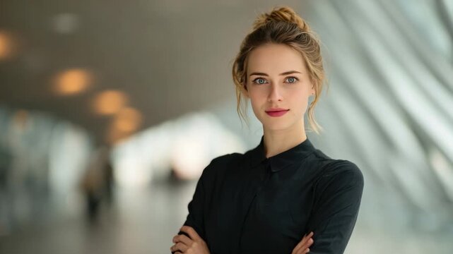 Poised Professional: A sophisticated and confident woman poses against an artistic backdrop, exuding grace and poise.