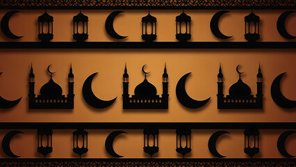Islamic architectural details with crescent moons and minarets
