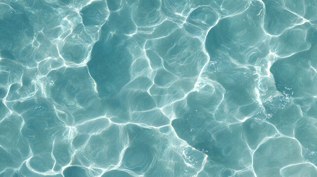 Teal Green Crystal Clear Tropical Ocean Water Surface With Sun Caustics
