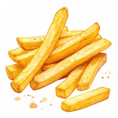 Pile of golden, crispy, freshly-fried potato sticks with salt