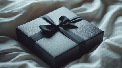 Wrapped gift box with black ribbon
