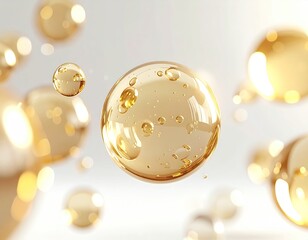 Floating, translucent golden spheres with internal bubbles