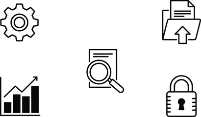 Five essential business technology and user interface vector line icons illustration isolated on white background