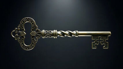 An ornate antique key on a dark background