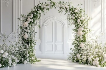 White floral archway in a bright, elegant room