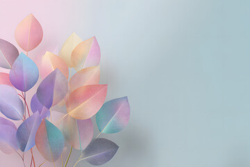 Fototapeta premium Delicate pastel leaves on soft blue background