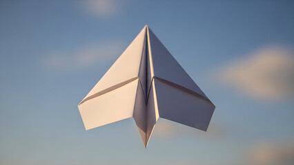 A simple paper airplane flying in clear sky