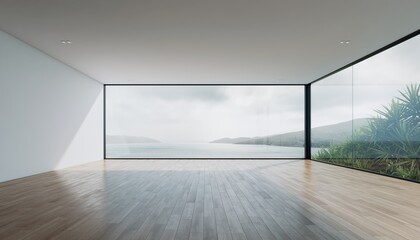 Modern Minimalist Interior with Panoramic Ocean View.