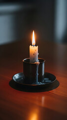 A single lit candle in the dark