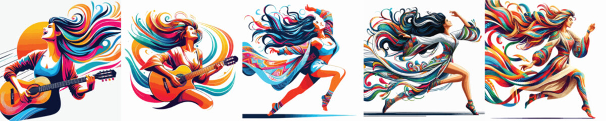 Obraz premium VECTOR WOMAN PLAYING WHITE BACKGROUND