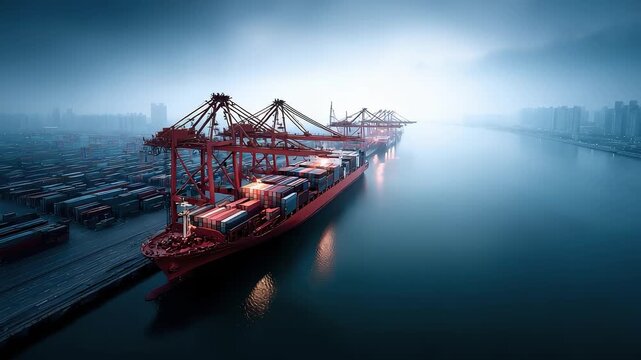 Container loading and unloading operation at port freight terminal