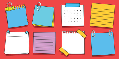 Set of hand drawn blank paper notes vector illustration