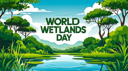 World wetlands day green forest and water illustration
