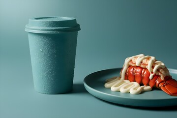 A plate of red lobster with mayonnaise and a refreshing drink.