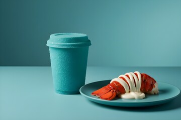 A plate of red lobster with mayonnaise and a refreshing drink.