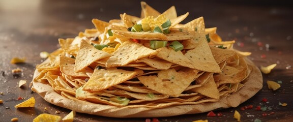 Crunchy tortilla chips stacked in a circular formation ,  party,  foodie